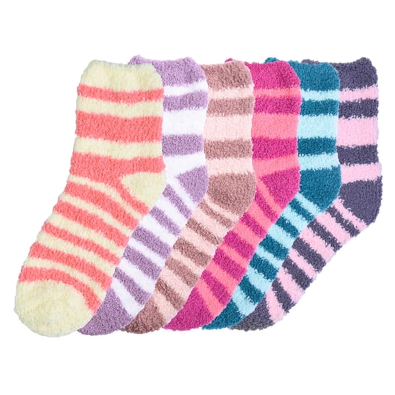 6-PACK Couver Women's Warm Soft Plush Socks, Multi-Color Stripe Pattern, 9-11