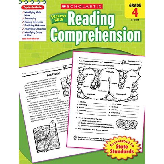 Pre-Owned Scholastic Success With Reading Comprehension, Grade 4, 9780545200813, 0545200814, Paperback, Illustrated edition