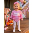 thumbnail image 3 of RUINIXCW Newborn Baby Girls Halloween Outfit Gingham Plaid Bubble Romper Long Sleeve Ghost Witch Hat Pumpkin Print Smocked Bodysuit Playsuit with Headband, 3 of 9