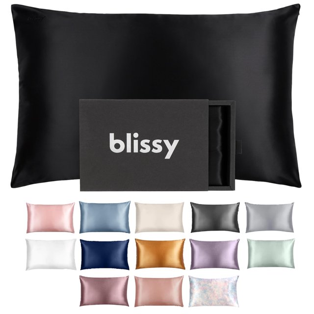 Funda de almohada de seda Blissy 100% pura, seda de morera, 22 Momme, color negro