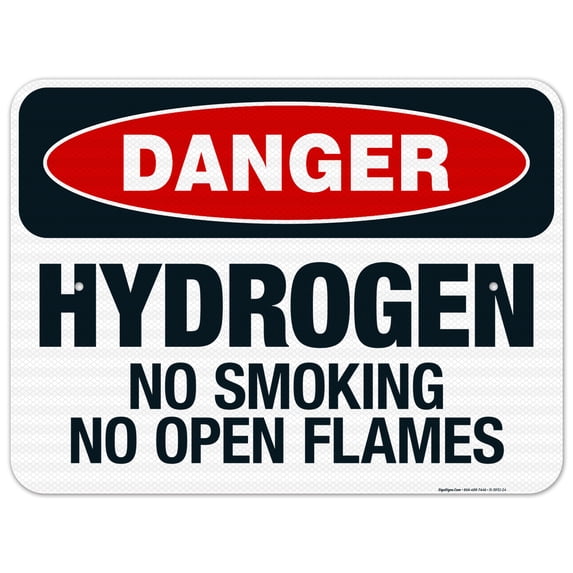 Hydrogen No Smoking No Open Flames Sign, OSHA Danger Sign,