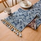 thumbnail image 4 of Fiudx Decoraciones navideñas para interiores Bandera de mesa con hojas azules, bandera de té con borlas, bandera de comedor, decoración de mesa de comedor larga, mantel, bandera de mesa, 4 of 7
