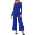 thumbnail image 1 of INSPIRAR CHIC Mono de Fiesta para Mujeres Elegante Cuello Redondo Manga de Encaje de Malla Suelto Pierna Ancha Romper M Azul Real, 1 of 5