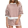 thumbnail image 2 of Sakmal Wide Leg Womens Shorts Plus Size Lightweight Pink Striped Womens Shorts with Pockets, 2 of 7