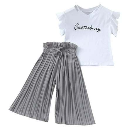 

wofedyo baby girl clothes Children Kids Baby Girls Letter T Shirt Tops+Ruffle Loose Pants Outfits baby clothes