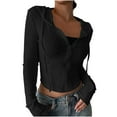 thumbnail image 6 of UTSJKR Women's Cropped Zip Up Hoodie Lightweight Long Sleeve Rib Knit Slim Crop Jacket Fall Spring Trendy 2026 Black S, 6 of 8