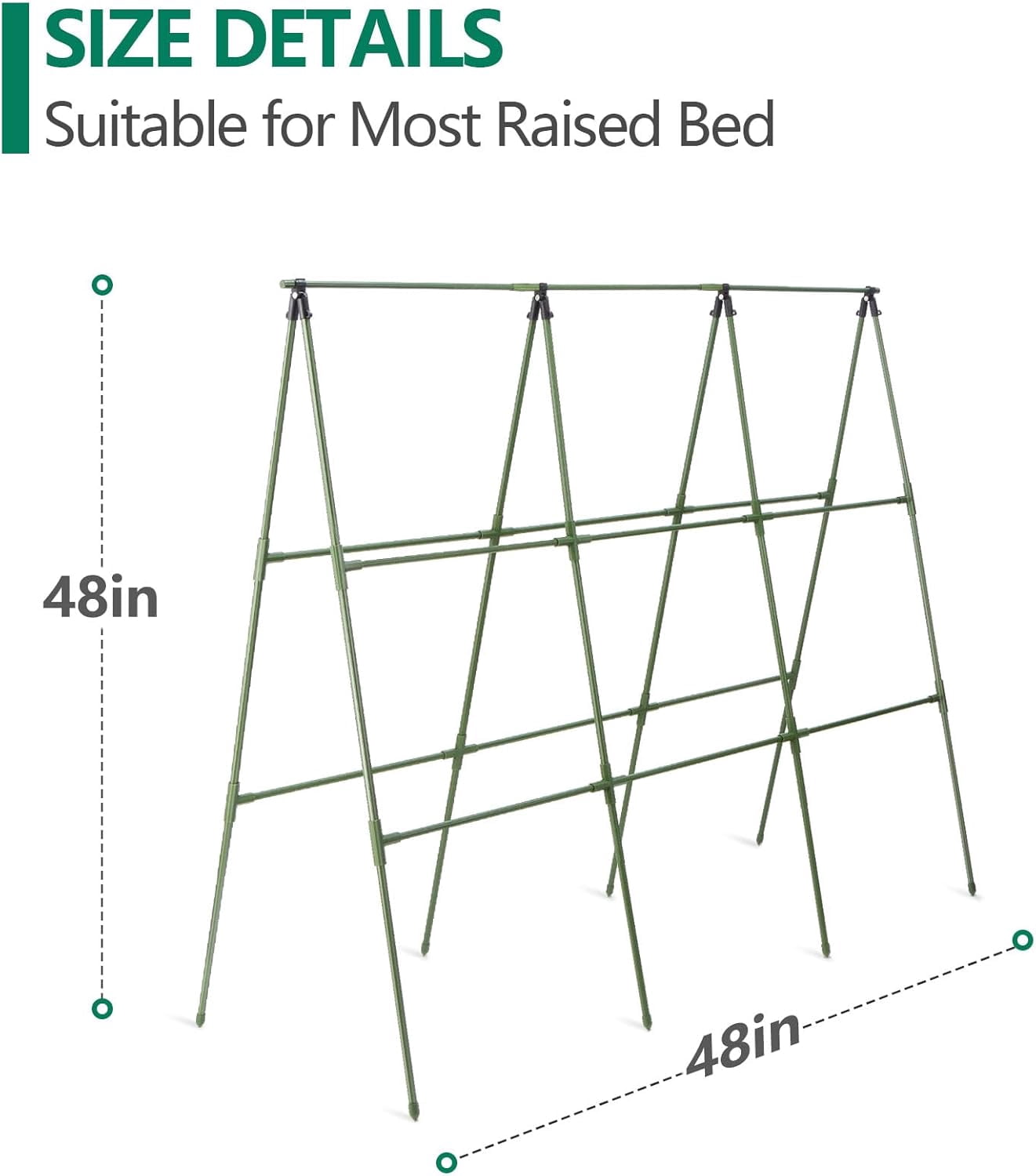 Cucumber Trellis for Raised Bed, 1 Pack 4ft Tall A-Frame, Garden Trellis for Climbing Plants Outdoor, Perfect for Vines, Beans - Green with Netting