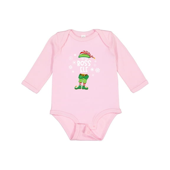 Inktastic Funny Christmas I'm the Boss Elf with Shoes and Hat Boys or Girls Long Sleeve Baby Bodysuit
