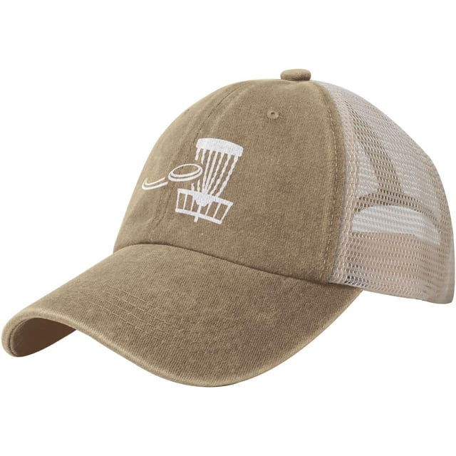 Disc Golf Basket with Flying Disk Hat Washed Distressed Baseball Cap Adjustable Golf Summer Sun Hats