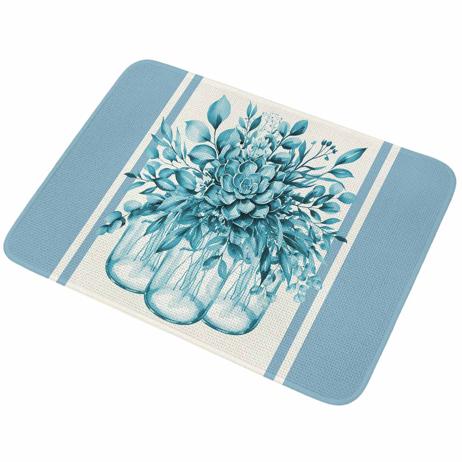 Doormat Blue Eucalyptus Leaves Front Door Mat Entrance Soft Non Slip Absorbent Doormats Floral Vase Stripes Welcome Floor Mat Rugs for Entryway Porch Bathroom Bedroom Kitchen Indoor Outdoor 32"x47"