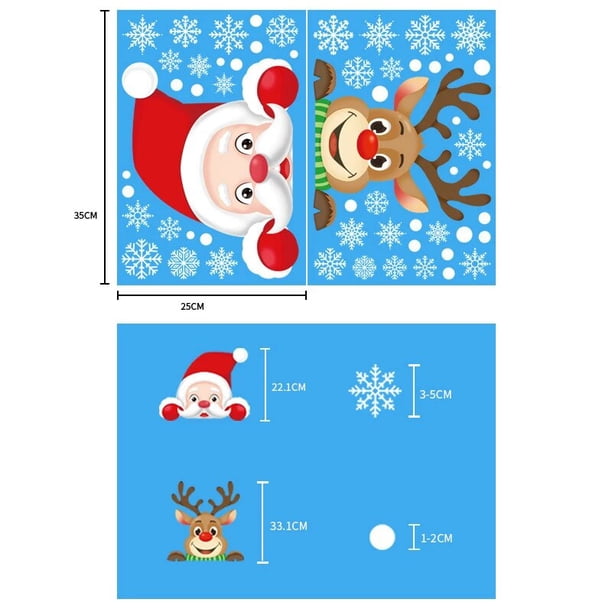 Pegatinas de Navidad para ventana, calcomanía de pared artesanal de copos de nieve de Papá Noel, decoraciones navideñas para el hogar, adornos de Año Nuevo, regalo 2023, 2024