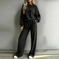 thumbnail image 4 of YHCY Womens 2 Piece Ribbed Knit Outfit Long Sleeve Crew Neck Tunic Sweatshirt Basic Straight Wide Leg Sweatpant Lounge Trendy Suits Oversized Dressy Sets Travel Vacation Sweatsuit Black L, 4 of 7