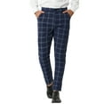 thumbnail image 1 of INSPIRE CHIC Men's Dress Plaid Slim Fit Flat Front Business Pants with Pockets 32 Blue, 1 of 7