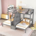 thumbnail image 3 of Bellemave Twin Triple Bunk Bed with Storage Stairs, Wood Twin over Twin over Twin Three Beds Bunk Bed (Gray), 3 of 10