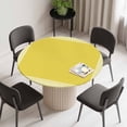 thumbnail image 2 of Yellow Geometric Round Fitted Tablecloth with Elastic Edge, Waterproof Table Cloth Table Cover for 36"-44" Tables, White Greek Key Design Abstract Modern Art Tablecloths for Dining Picnic Outdoor, 2 of 9