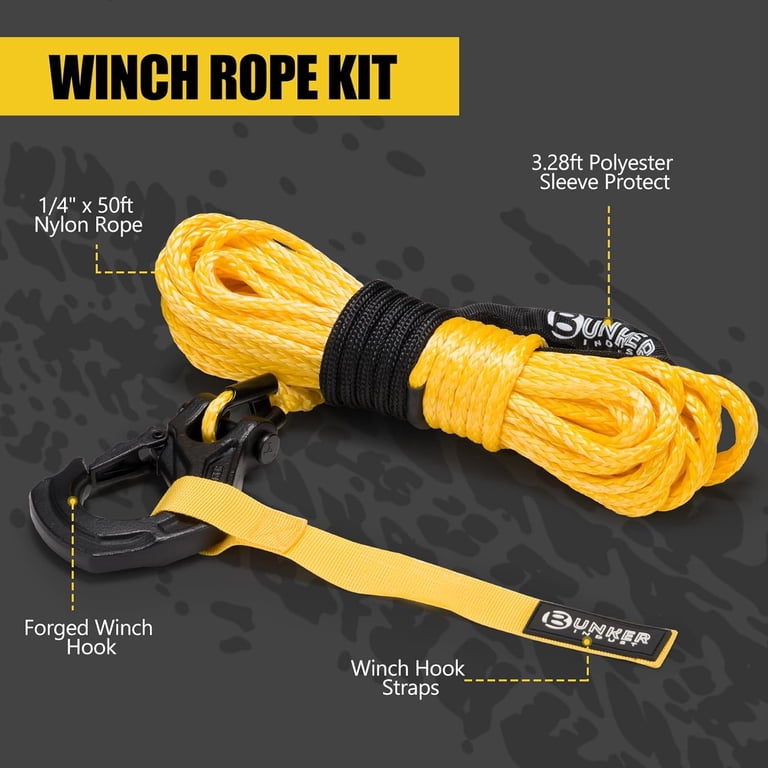 Polaris Synthetic Winch Rope - 50ft, 6mm Diameter, For 4500 Lb Winches (Pre-Woven Eye Loop)