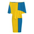 thumbnail image 5 of National Flag Sweden Blue Field Women's Off The Shoulder Ruffles Summer Wedding Guest Loose Casual Party Beach Dress, 5 of 9