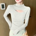 thumbnail image 3 of STETMN Long Sleeve Shirts for Women Cutout Front Mock Neck Tops Basic Solid Slim Fit Tunic Tee, 3 of 3
