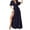Navy, variant on Women High Waist Crossover V Neck Dresses Summer Side Split Hem Dress Solid Color Short Sleeve Gown Female Commuter Casual Frock Party Dresses Black M
