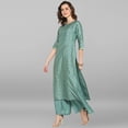 thumbnail image 5 of Janasya Indian Round Neck Sleeveless Printed Light Green Poly Silk Kurta With Palazzo and Dupatta For Women, 5 of 8
