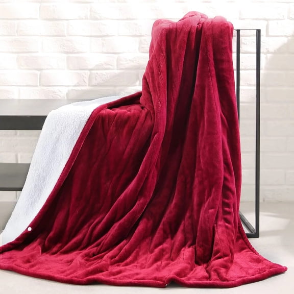 Gasky 50'' x 60'' Electric Blanket with 4 Heating Levels and 3 Hours Auto off, Flannel and Sherpa Reversible Heated Throw, Machine Washable, Red