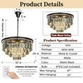 Modern Black Crystal Chandelier – 4-Tier Round Raindrop Pendant Light, 24" Wide, 14 Lights, For Dining & Living Room