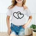 thumbnail image 2 of LUOGENLI T-Shirt pour Fille T-Shirt Enfant Fille Mignon Graphique Col Rond Manches Courtes Tee Été Décontracté T-Shirt Maxi Hauts Denim Blanc 1-2 Ans, 2 of 5