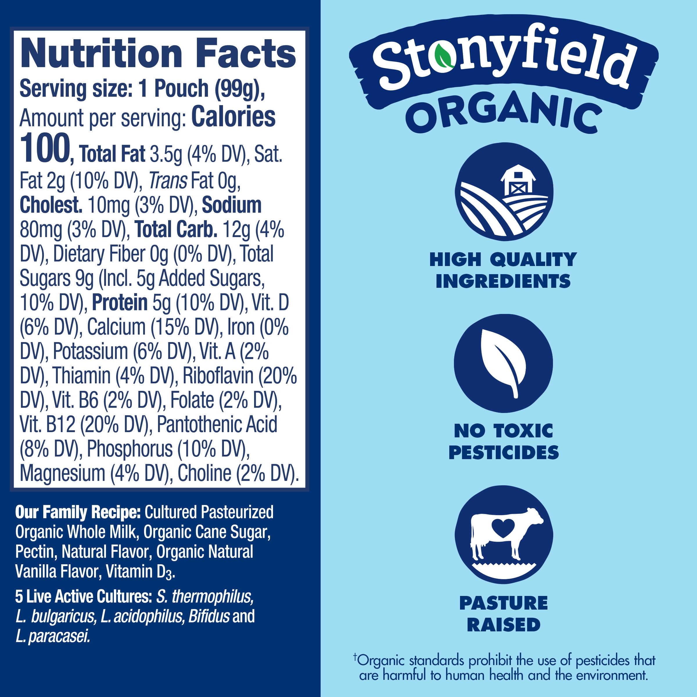 Stonyfield Organic Kids Whole Milk Yogurt Pouch, Vanilla, 3.5 oz.