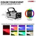 thumbnail image 4 of 5 Core Fog Smoke Machine 1200W & 10,000CFM LED Lights Effect Low Lying Indoor Outdoor 1L Fog Maker with Fogger for Halloween Party Wedding w/ 1 Wired Receiver & RGB Remote Controls - FOG 1200, 4 of 9