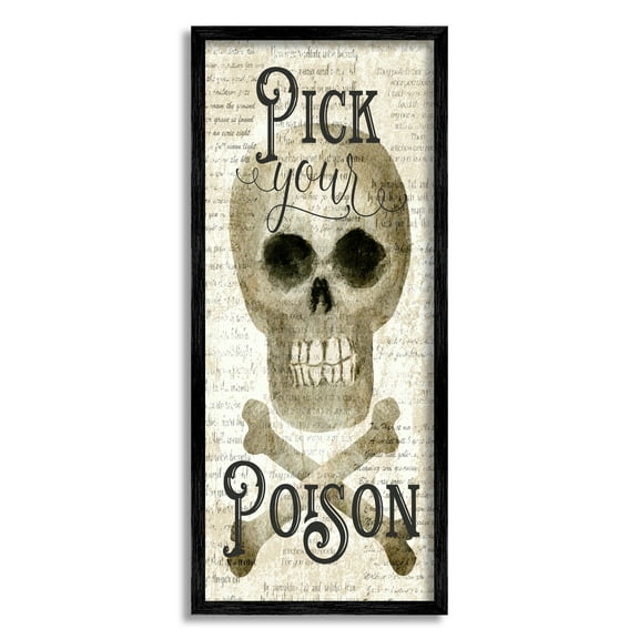 Stupell Industries Pick Your Poison Skull Holiday Painting Black Framed Art Print Wall Art, 10 x 24