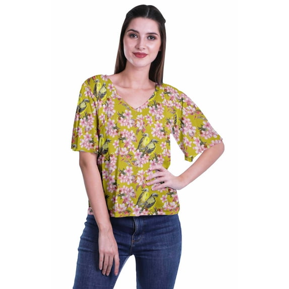 Moomaya Printed Casual Top For Womens V-Neck Summer Top Short Sleeve Blouse T-shirt
