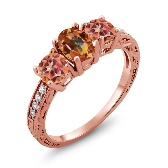 Gem Stone King 3.12 Ct Oval Ecstasy Mystic Topaz 18K Rose Gold Plated Silver Moissanite Ring (Size 7)