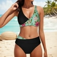 thumbnail image 2 of PEASKJP Women Bikini Set Two Piece Plus Size High Waisted Modest Floral Bikini Swimsuit Set Black L, 2 of 5