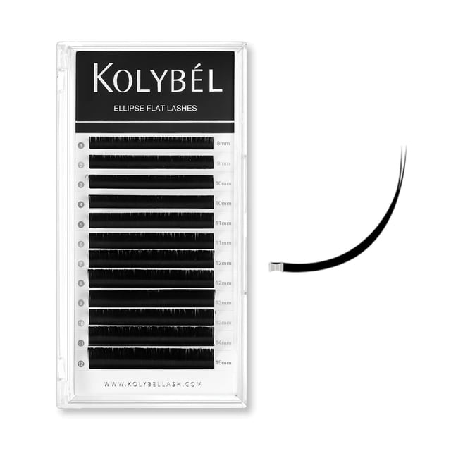 KOLYBEL Ellipse Extensiones de pestañas planas Suministros pestañas individuales clásicas 0.2 C Curl 8-15 Bandeja mixta Pestañas de visón negro mate suaves y ligeras (0.2-C-8-15)