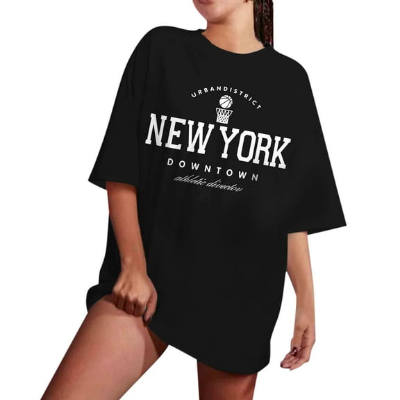 Rovga T-Shirts For Women Novelty Letter Graphic Oversized Drop Shoulder Longline Tee T Shirts Graphic Print T Shirts