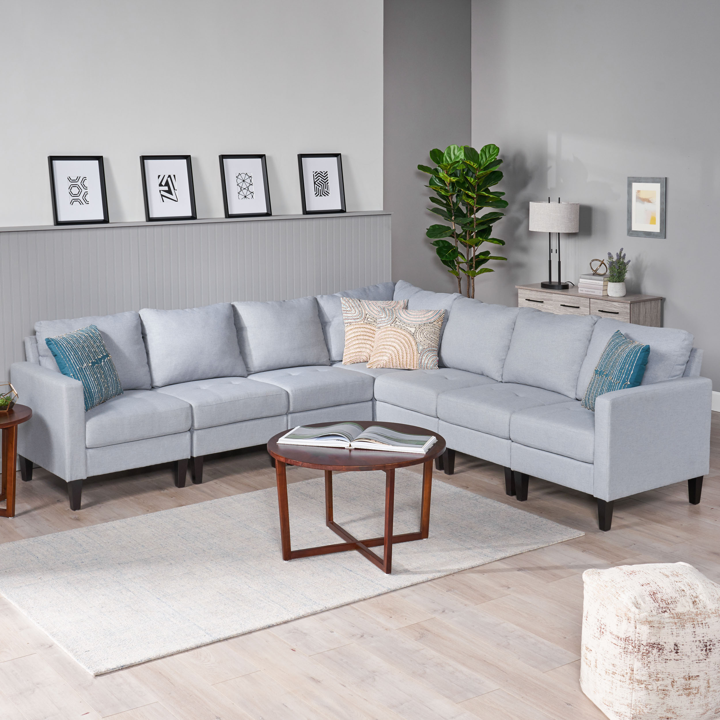 Light grey fabric sectional sofa Clearance