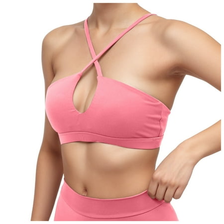 SHENGYUAN Sports Bras for Women High Support Plus Size Bra Women s Workout Deep V Fitness Backless Padded Training Gym Yoga Crop Tank Top Pink S