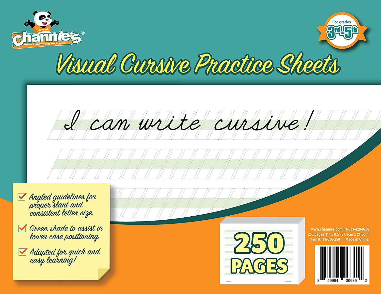 Channie’s Quick & Neat Cursive Handwriting Ream for 3rd - 5th Grade Elementary School Students, 250 pages