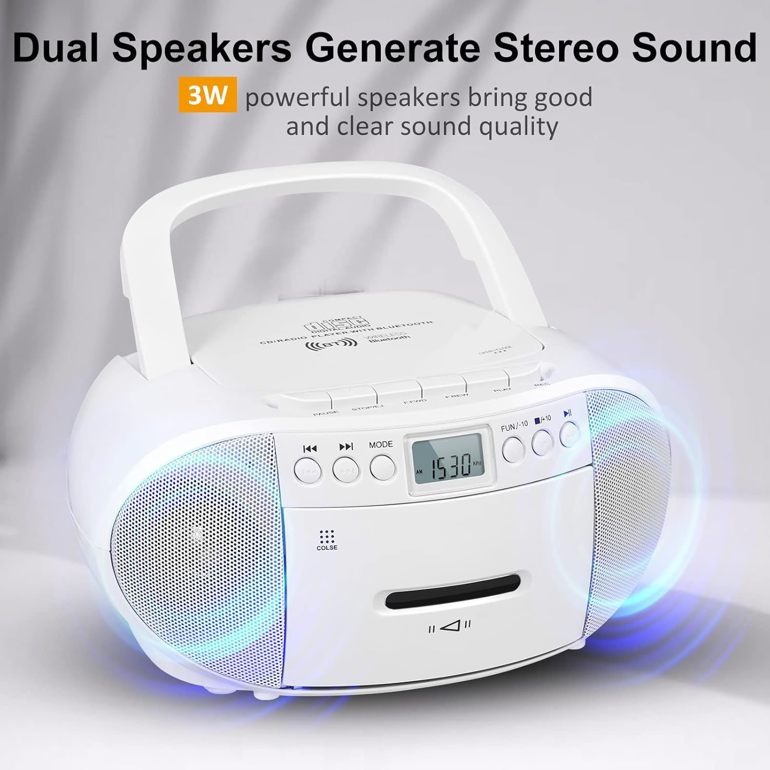 Prociv Portable CD Cassette Boombox with Bluetooth, White photo 6