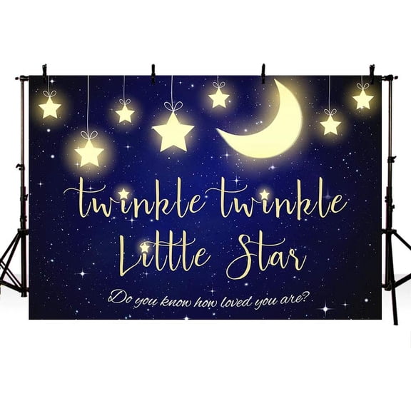 7x5FT Twinkle Twinkle Little Star Baby Shower Party Backdrop Photography Background Props Navy and Gold Glitter Stars Moon Photo Banner for Boy Baby Shower Dessert Table Decoration