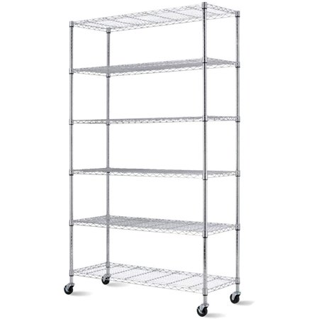 Storage Metal Shelves Wire Shelf Organizer 6 Tier Wire Shelving Unit Heavy Duty Height Adjustable NSF Shelving Commercial Rolling Steel Rack 2100 Lbs Capacity with Wheels 82”X48”X18”,Chrome