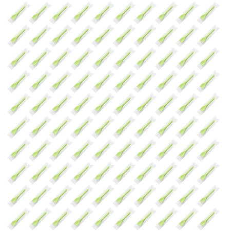 yocbz 100 PCS Mini Plastic Spoons Disposable Ice Cream Dessert Tasting Spoons Suitable for Cake Jelly Pie Yogurt - Individually Wrapped Each (Green)