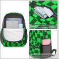 thumbnail image 4 of Green and Black Wavy Checkered 17" School Backpacks for Teens,Waterproof Oxford Fabric,S-Shape Padded Straps for School,Travel,Hiking,Camping, 4 of 6