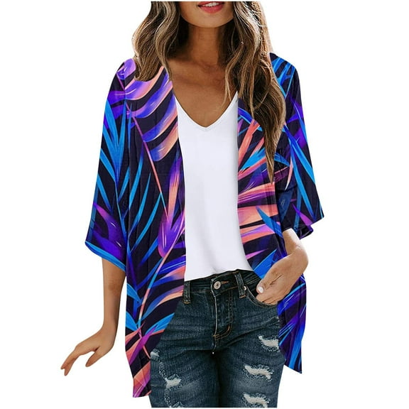 SELONE Long Cardigans for Women Summer 3/4 Sleeve Plus Size Regular Open Front Cardigans Without Hoodie Hawaiian Lightweight Beach Vacation Wear Multicolor 5XL