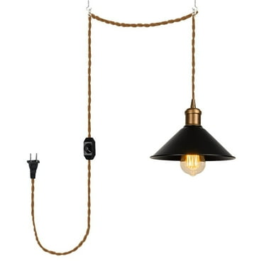 KAYYELAMP Dimmable Pendant Light Plug in Cord 15 Feet E26 Copper Base Black Metal Shade Vintage Design Hanging Lamp Fixture for Bedroom Kitchen Stairs(No Bulb)