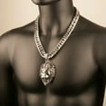 thumbnail image 5 of Mens Heavy Silver Necklace Stainless Steel Large Lion Head Pendant Cuban Chain, 5 of 6
