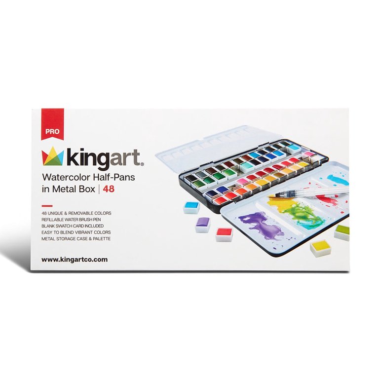 Kingart Metallic Watercolor Painting 25 Pc. Set - Pan Watercolors, Pencils, Brushes and Paper