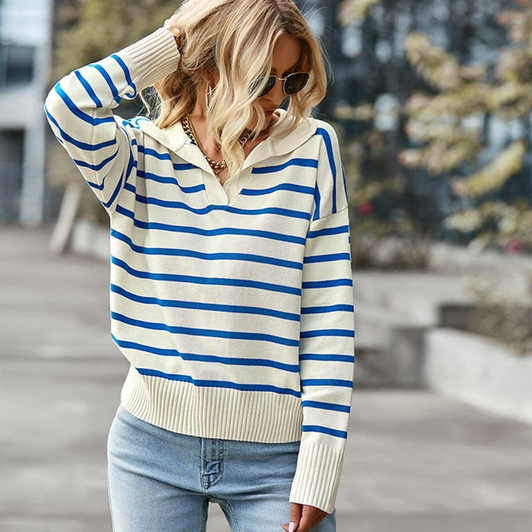 Blue and white striped sweater clearance womens