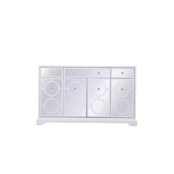 Elegant Decor Modern 4 Door 60" Mirrored Panel Sideboard in White