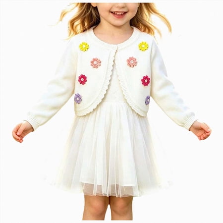 TOWED22 Girls Long Sleeve Bolero Cardigan Kids Button Closure Knitted Shrug Cropped Sweaters Tops White 3-4 Y